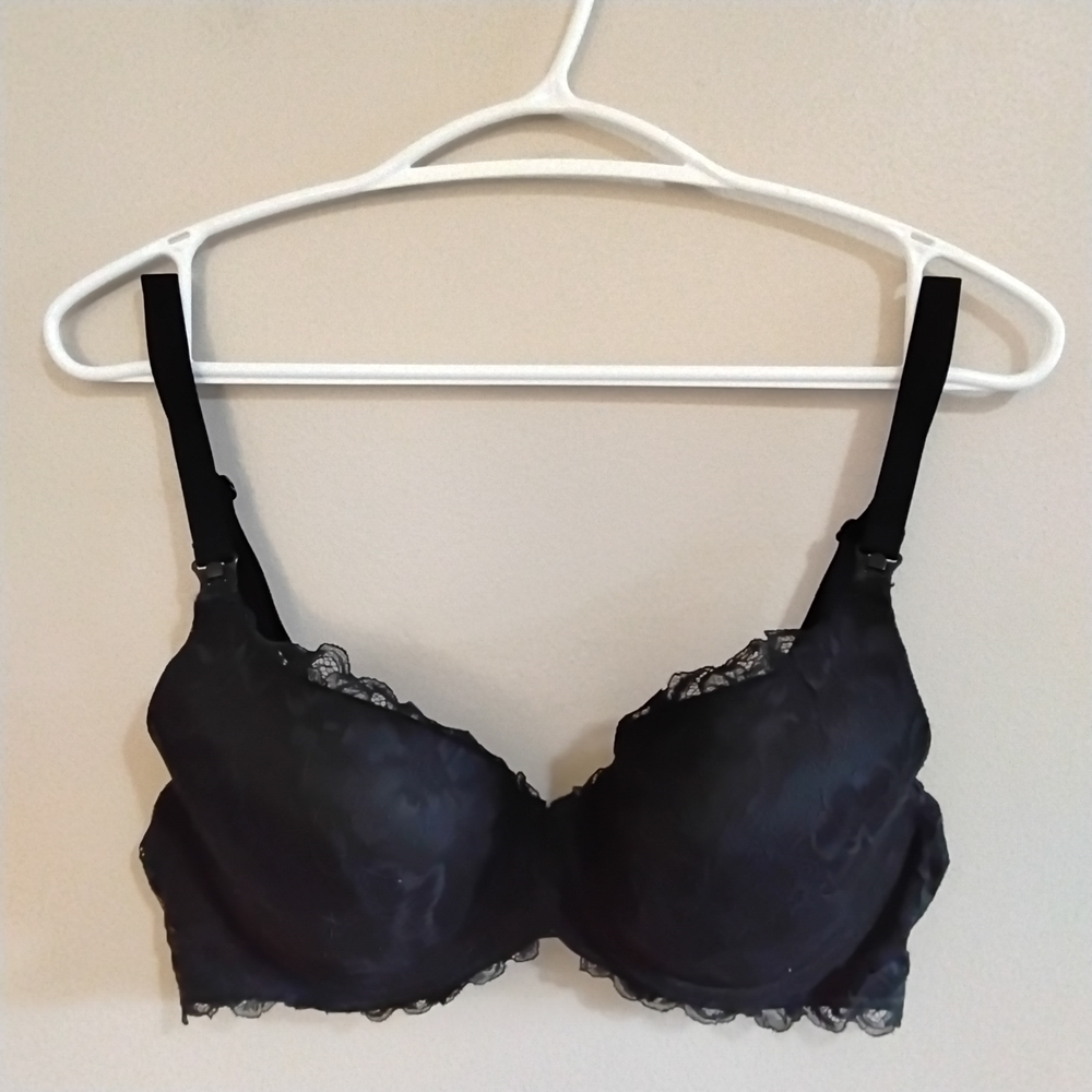 La Vie En Rose Black Lace-Trim Nursing T-Shirt Bra – Size 34C EUC - Picture 2 of 9